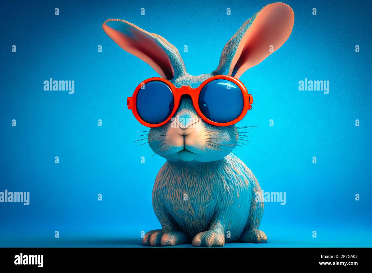 Lapin drôle avec des lunettes de soleil devant le fond bleu du studio. Un  plaisir caricaturiste 3D rendu du lapin Photo Stock - Alamy