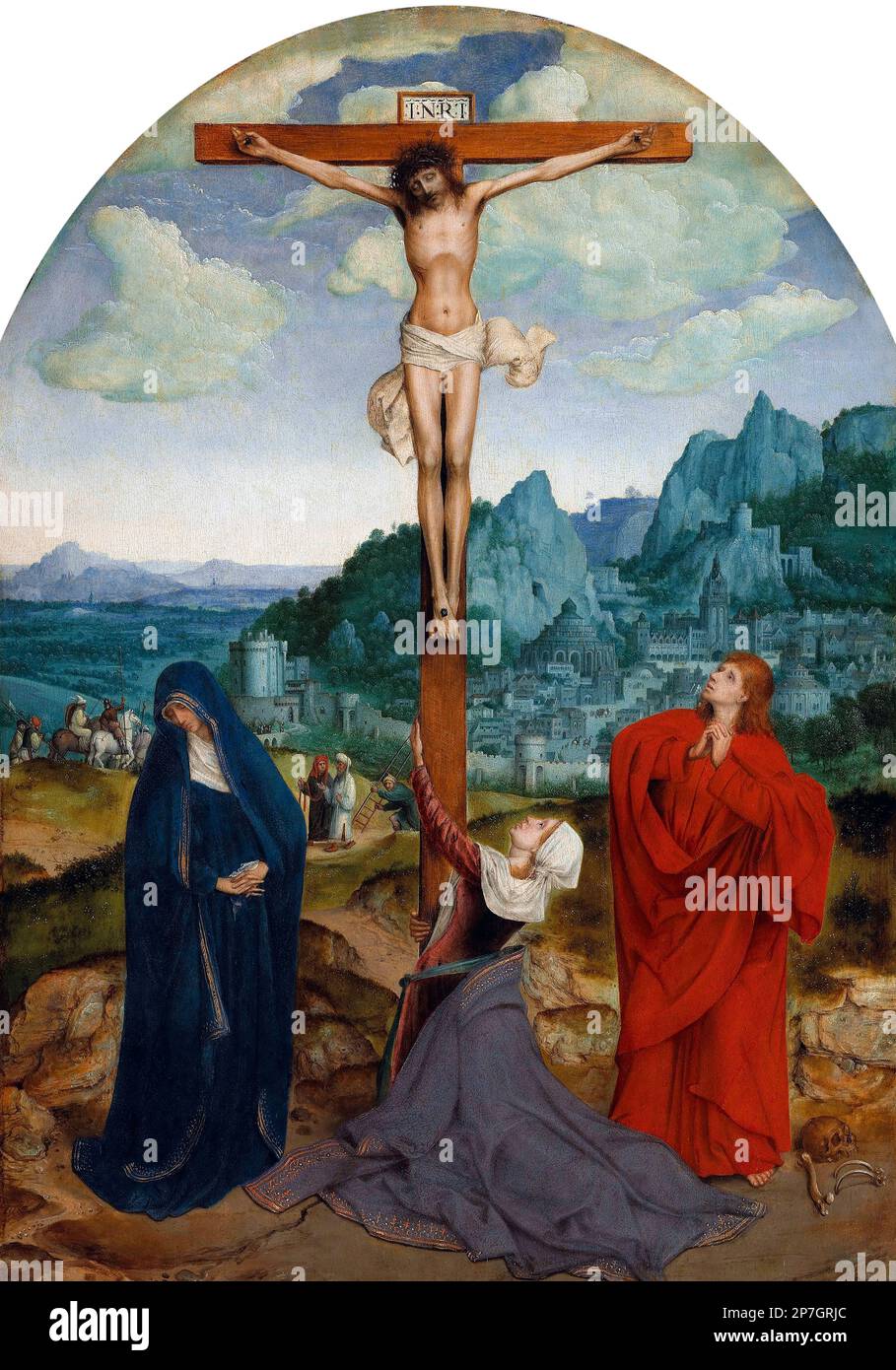 La Crucifixion de Quentin Matsys (Quinten Massys : c.1465/6-1530), huile sur chêne, c. 1515 Banque D'Images