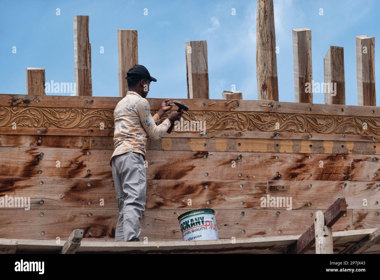 Usine traditionnelle de construction navale de dhow, sur, Ash Sharqiyah, Oman Banque D'Images