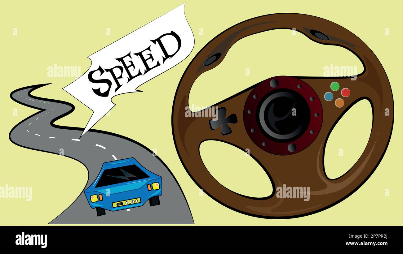 Volant de jeu pour les jeux vidéo de course dans les voitures étrangères cool, qui aime speeed. Illustration de Vecteur