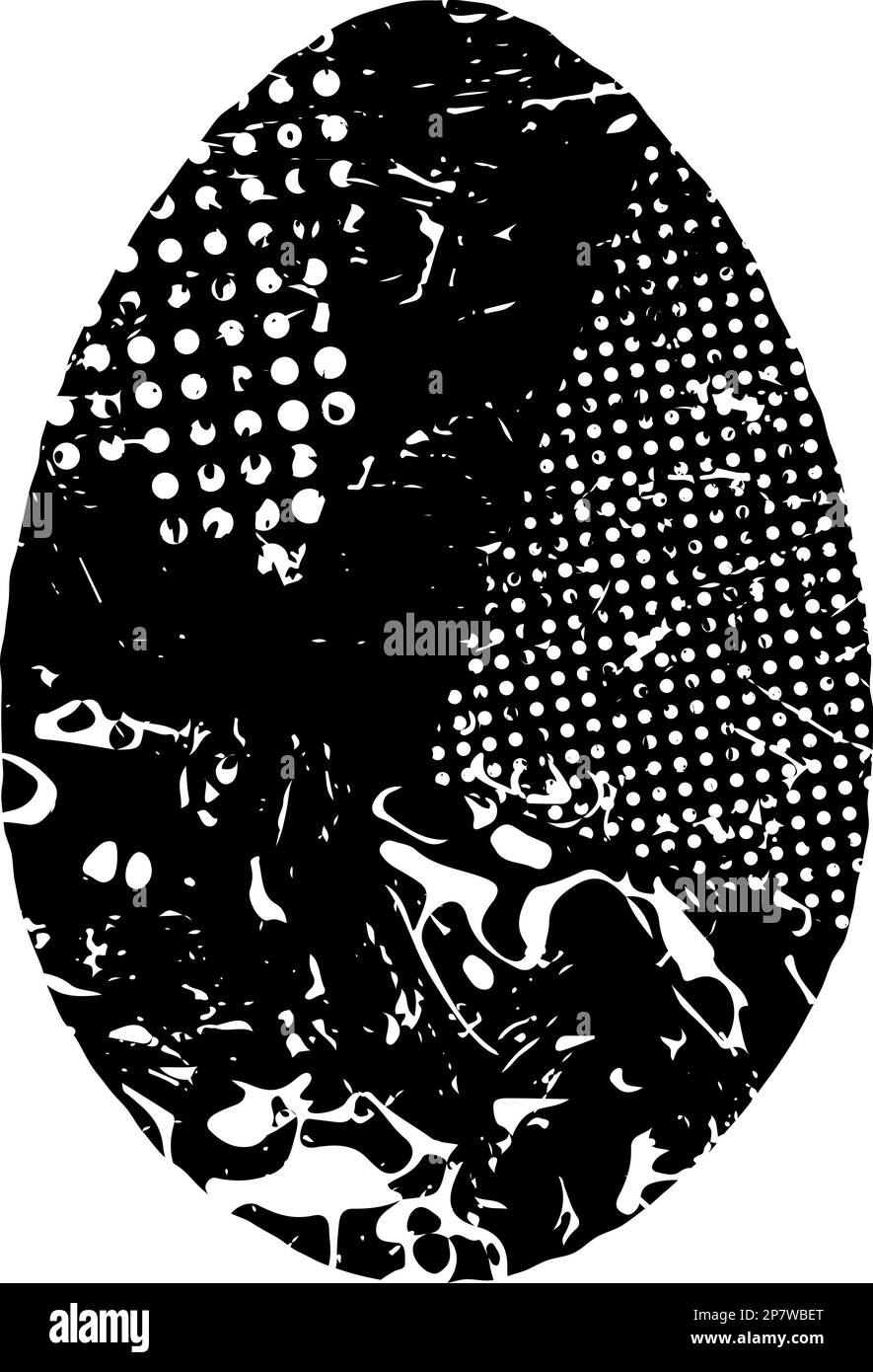 Grunge noir et blanc en forme d'oeuf de Pâques. Illustration vectorielle. Isolé. Symbole des fêtes de Pâques en détresse. Élément de design artistique pour l'impression Illustration de Vecteur