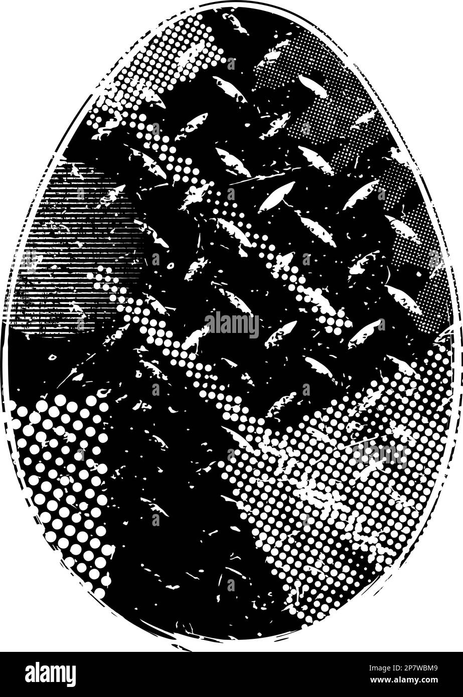 Grunge noir et blanc en forme d'oeuf de Pâques. Illustration vectorielle. Isolé. Symbole des fêtes de Pâques en détresse. Élément de design artistique pour l'impression Illustration de Vecteur