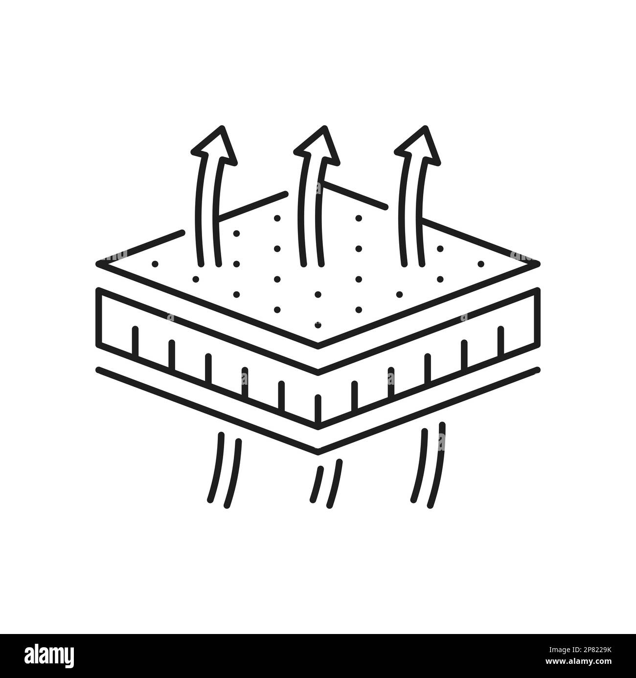 Icône de couche de matériau respirant, filtre de niveau de tissu en fibres. Étanchéité, propriétés textiles de membrane. Absorption du flux d'air, pile de surface résistante aux liquides Illustration de Vecteur