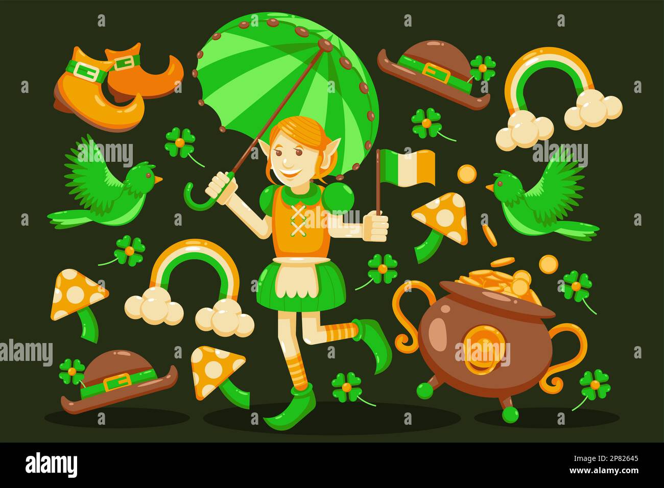 St. Patrick. Illustration vectorielle d'une femme portant un parapluie Illustration de Vecteur