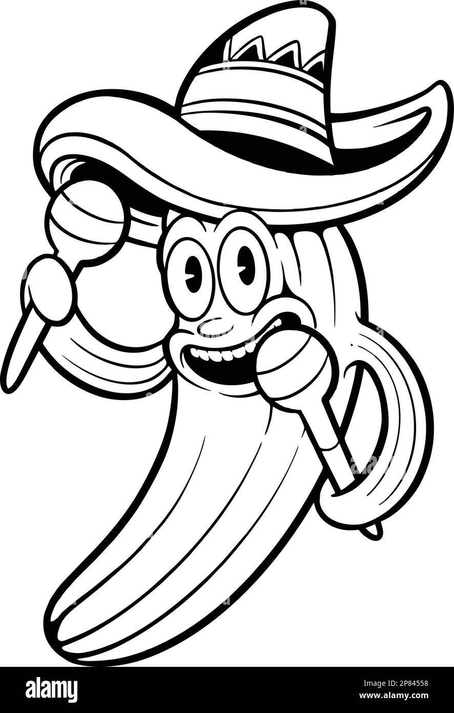 Chapeau Sombrero cactus mexicain jouant maracas silhouette vector illustrations pour votre travail logo, t-shirt, autocollants et dessins d'étiquettes, poste Illustration de Vecteur