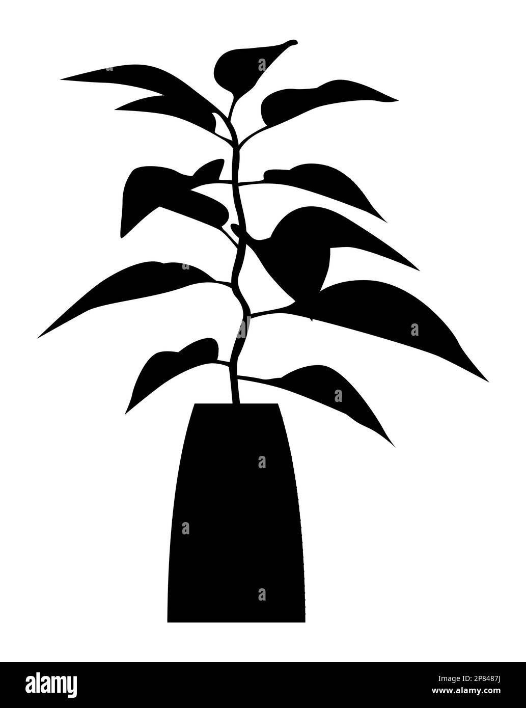 Silhouette noire d'une plante d'origine dans un pot de fleurs isolé sur fond blanc, plante de germination dans un vase Illustration de Vecteur