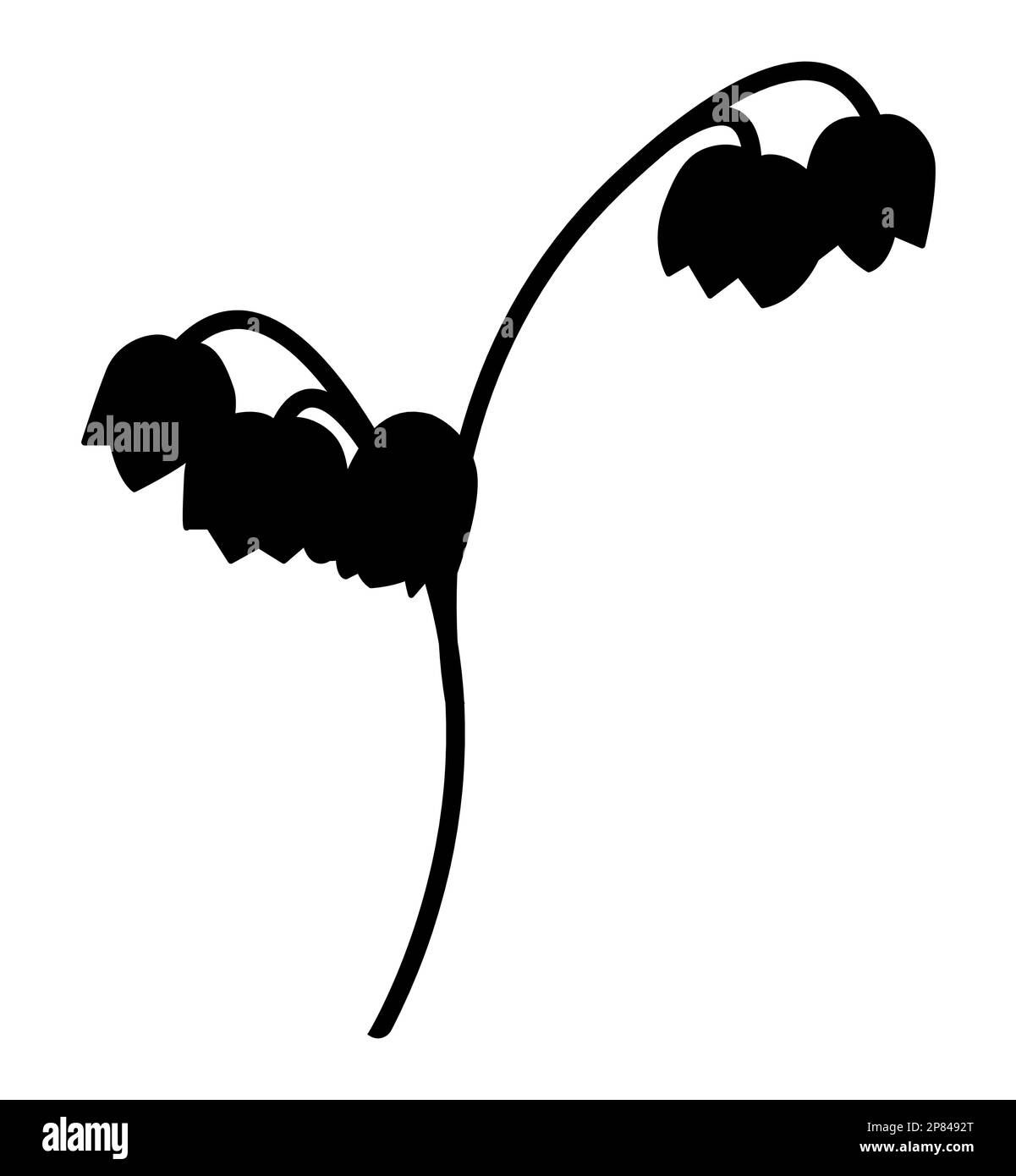 Silhouette noire de Lily de la vallée, plante Convallaria majalis isolée sur fond blanc Illustration de Vecteur
