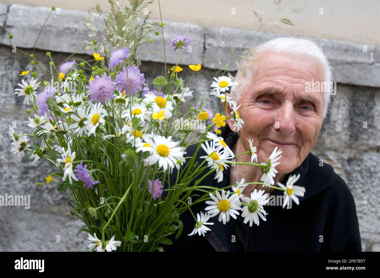 Vendeur de fleurs dans le marché central, Ljubljana, Slovénie Banque D'Images
