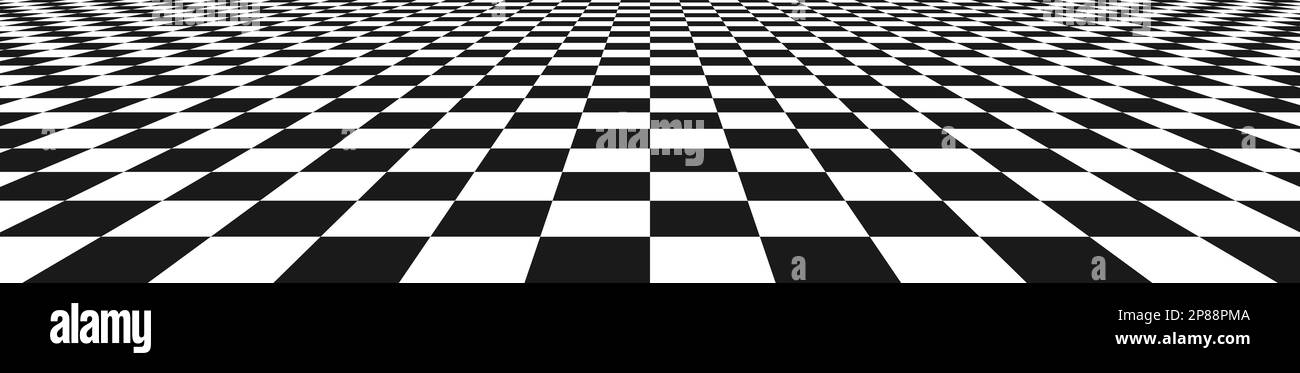 Arrière-plan du sol en perspective d'échecs. Texture du sol en perspective en chevêtre noir et blanc. Surface de répétition de damier. Disparition de la disparition Illustration de Vecteur
