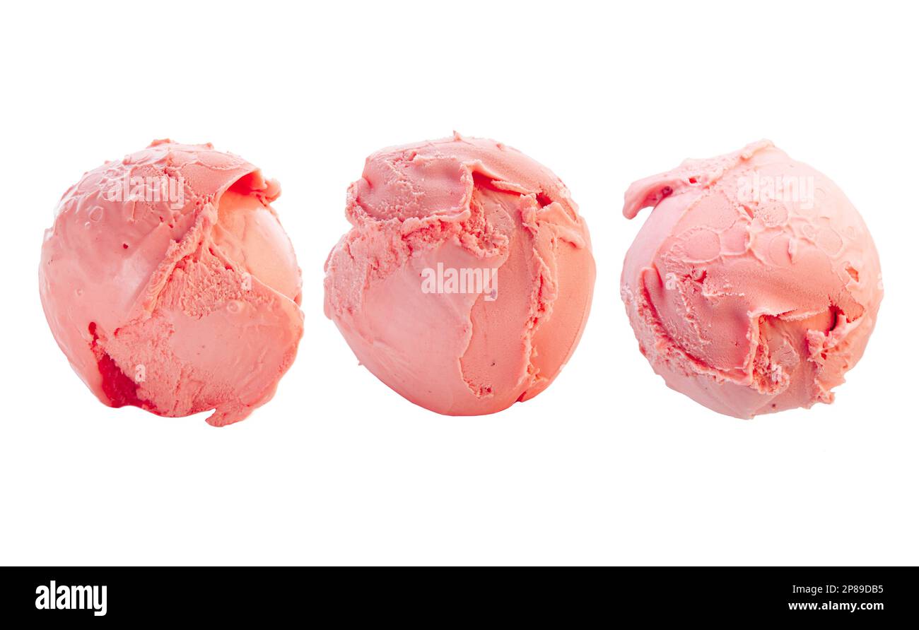 Cuillère à glace à glace à la fraise dans différents angles et textures. Banque D'Images