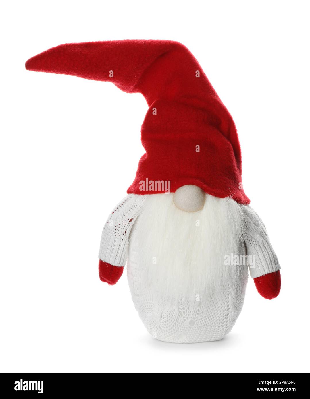 Gnome de Noël drôle isolé sur blanc. Décor de fête Banque D'Images