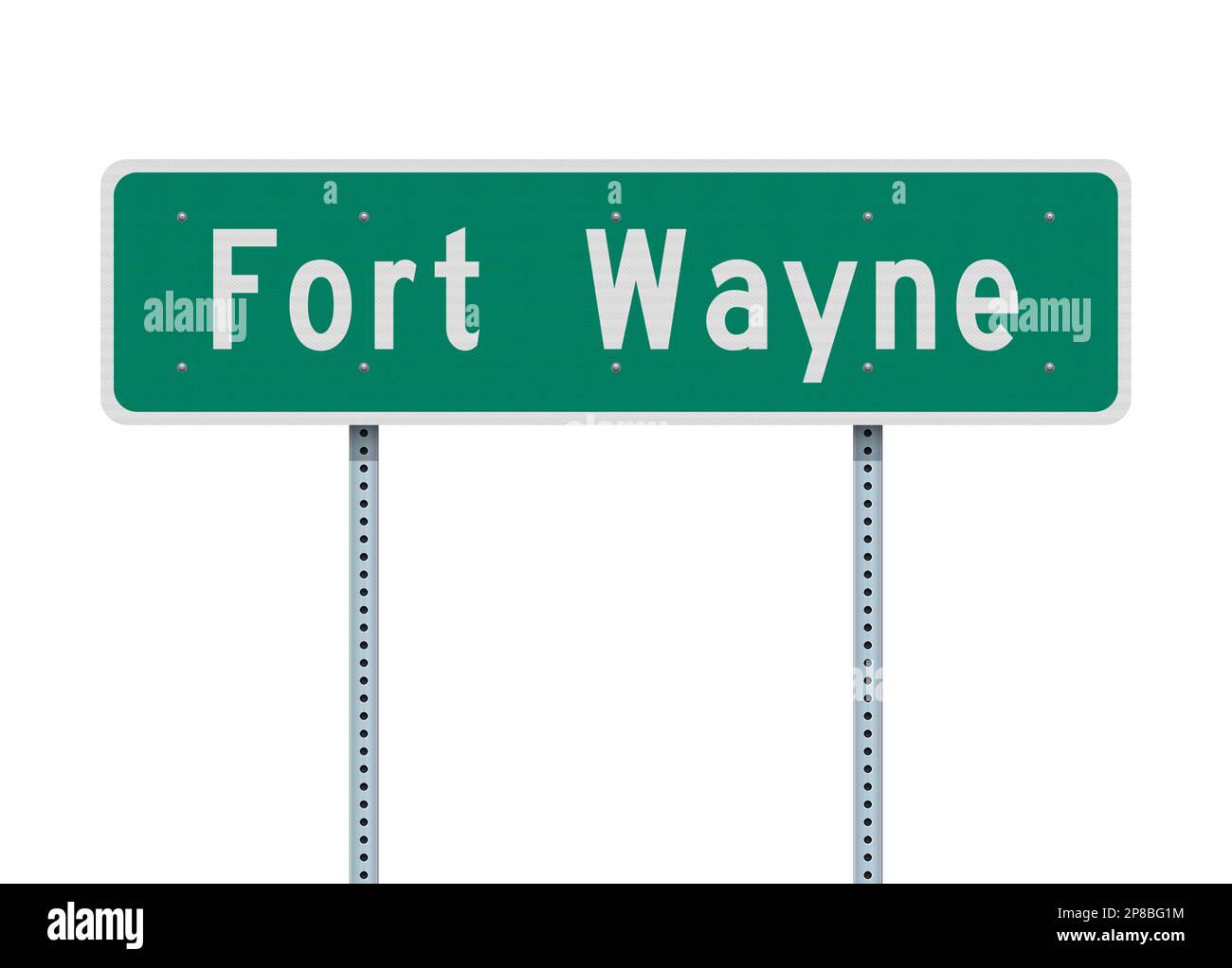 Illustration vectorielle du panneau de route vert de fort Wayne (Indiana) sur poteaux métalliques Illustration de Vecteur