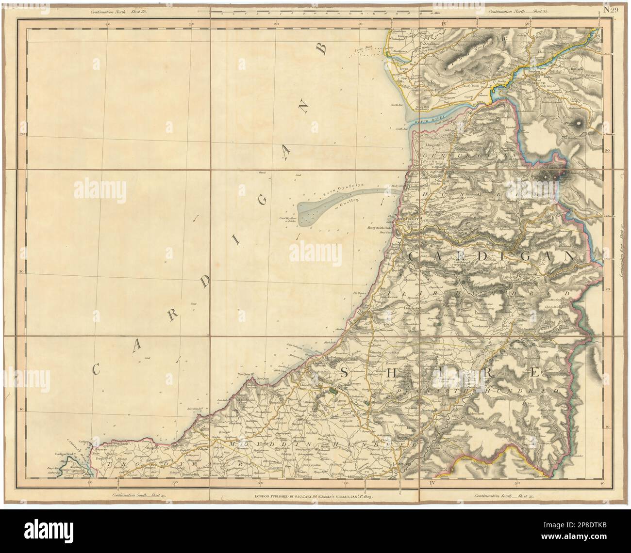 BAIE DE CARDIGAN. Cardiganshire, Merionethshire du Sud. Rivière Dyfi. CARTE CARY 1832 Banque D'Images