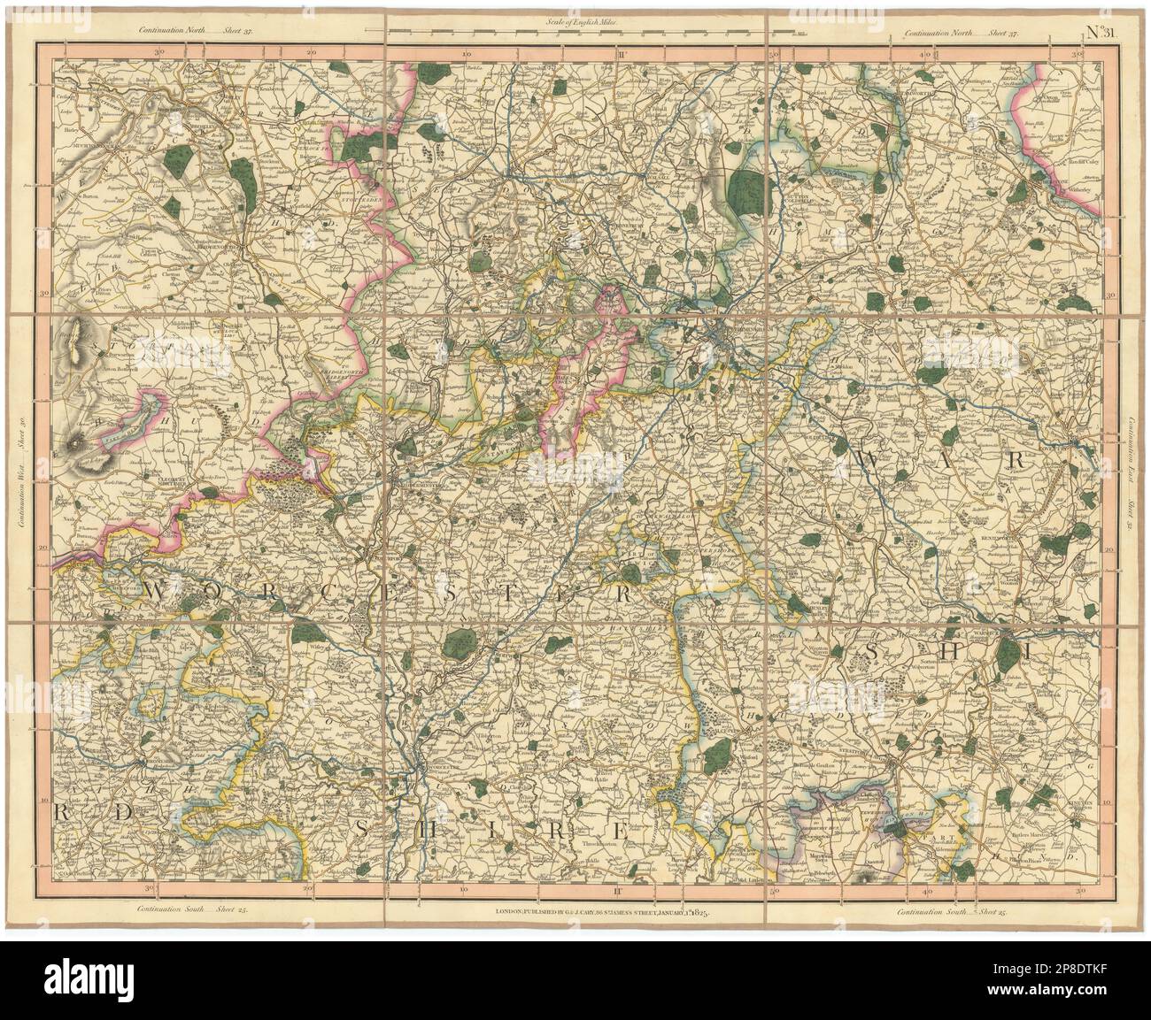 WEST MIDLANDS Birmingham Worcestershire Shrops Staffs Warwickshire CARY 1832 carte Banque D'Images