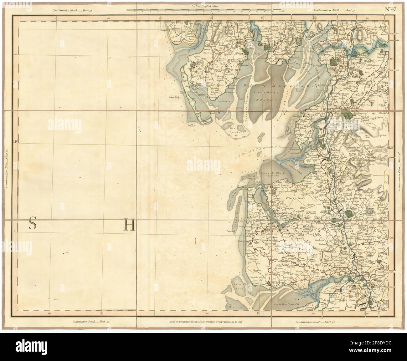BAIE DE MORECAMBE. Carte North Lancashire, The Fylde, Ribble & Alt estuaries CARY 1832 Banque D'Images