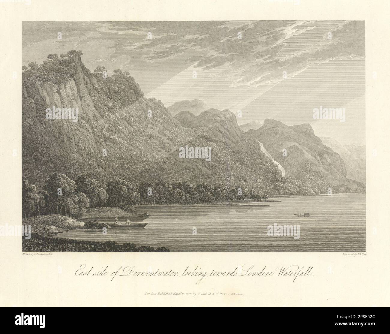 Derwentwater est vers Lodore Falls. English Lake District. Cumbria 1816 Banque D'Images