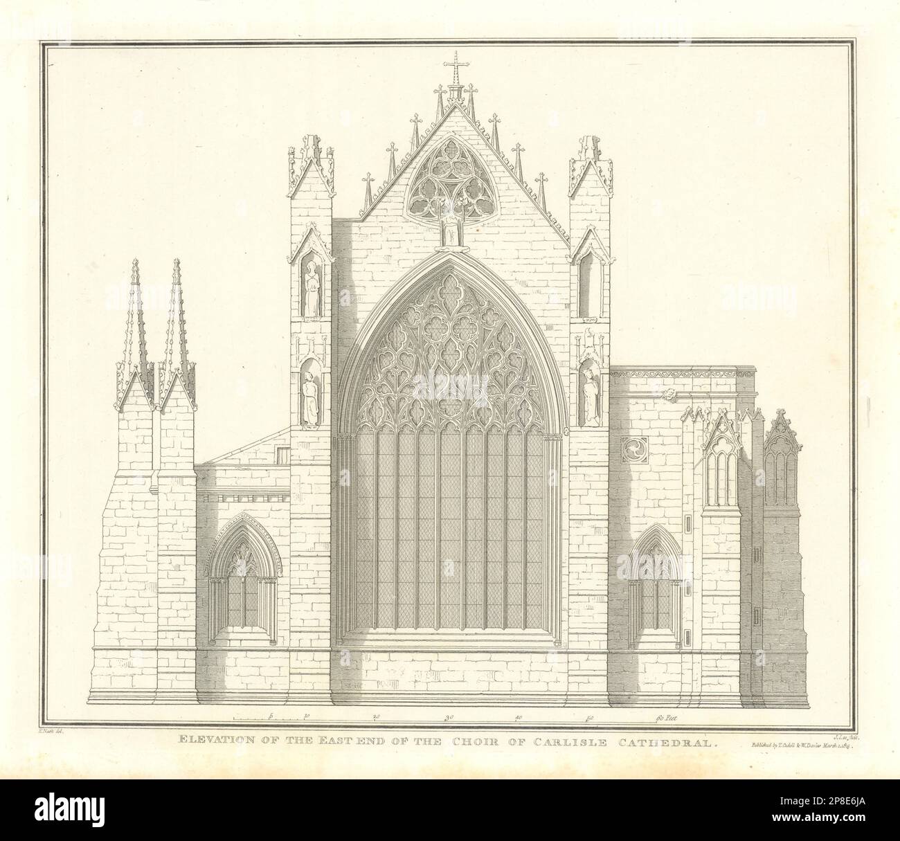 Élévation de l'extrémité est du chœur de la cathédrale de Carlisle. Cumbria 1816 Banque D'Images