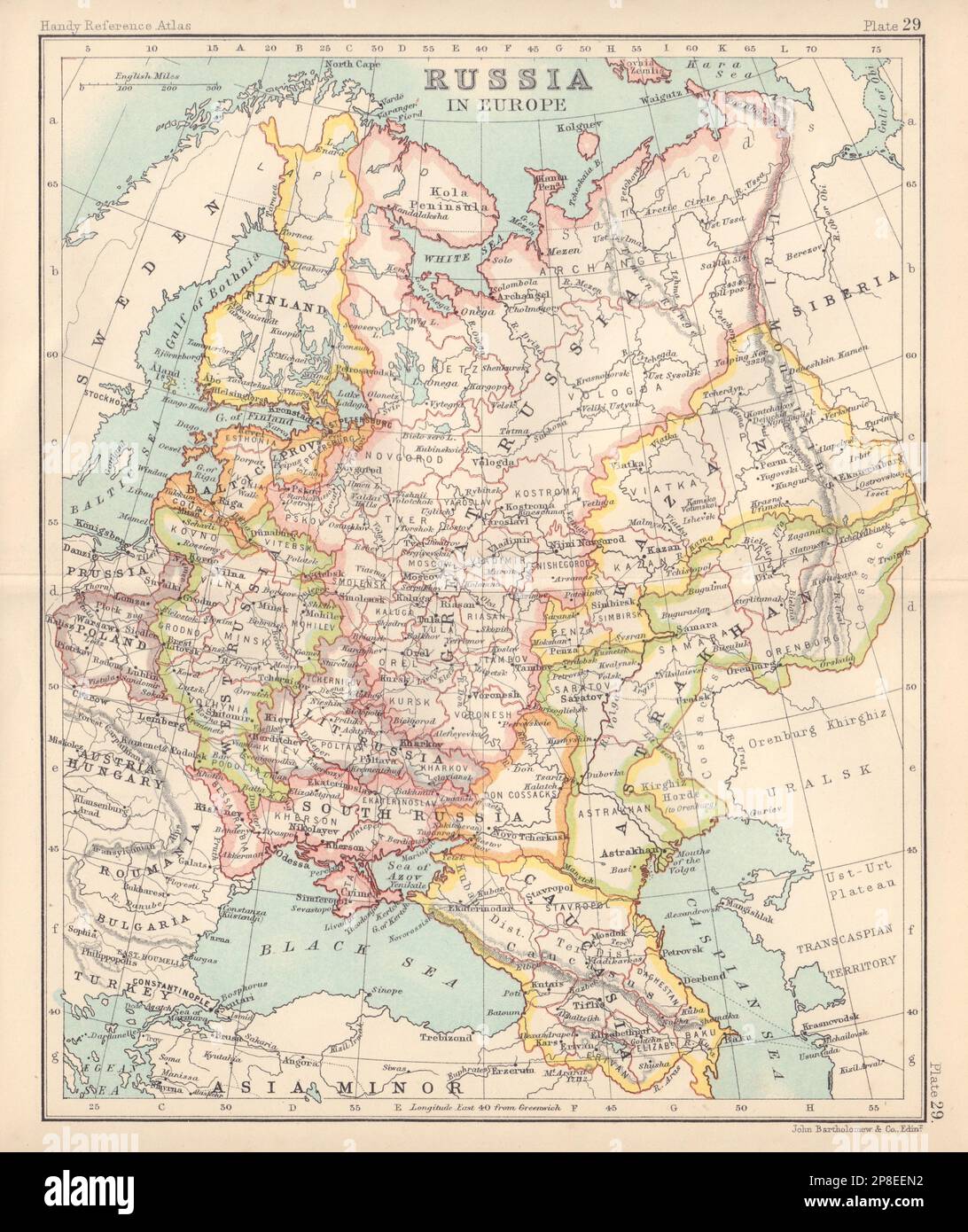 La Russie en Europe. Grande Russie. Kazan. Caucasienne. Finlande. BARTHOLOMEW 1898 carte Banque D'Images