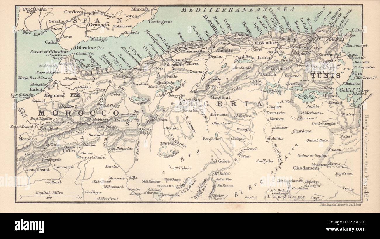 Afrique du Nord. Maghreb Maroc Algérie Tunisie. BARTHOLOMEW 1898 vieille carte Banque D'Images