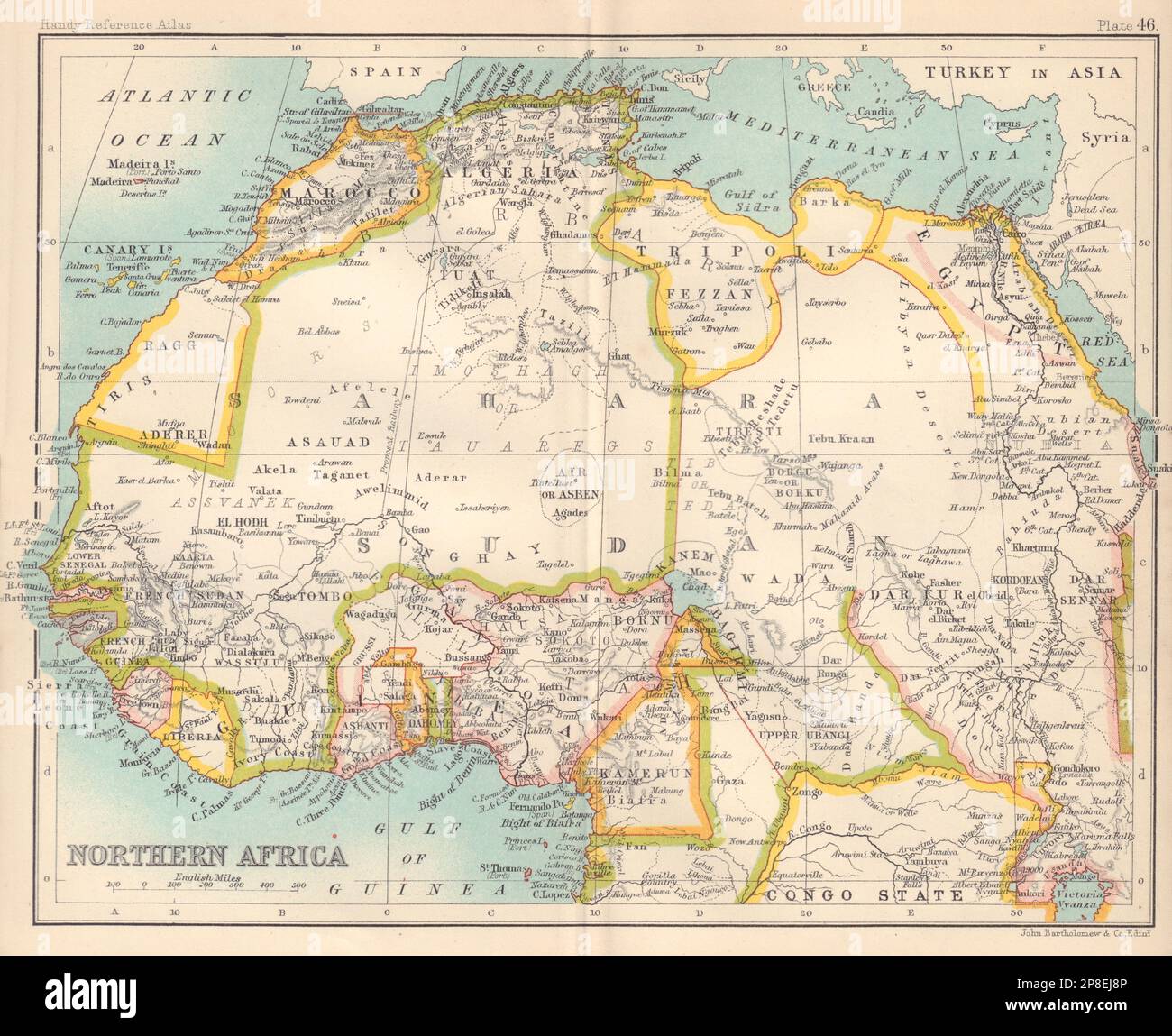 Afrique du Nord. Afrique de l'Ouest française. Ashanti Rio de Oro & c 1898 carte ancienne Banque D'Images