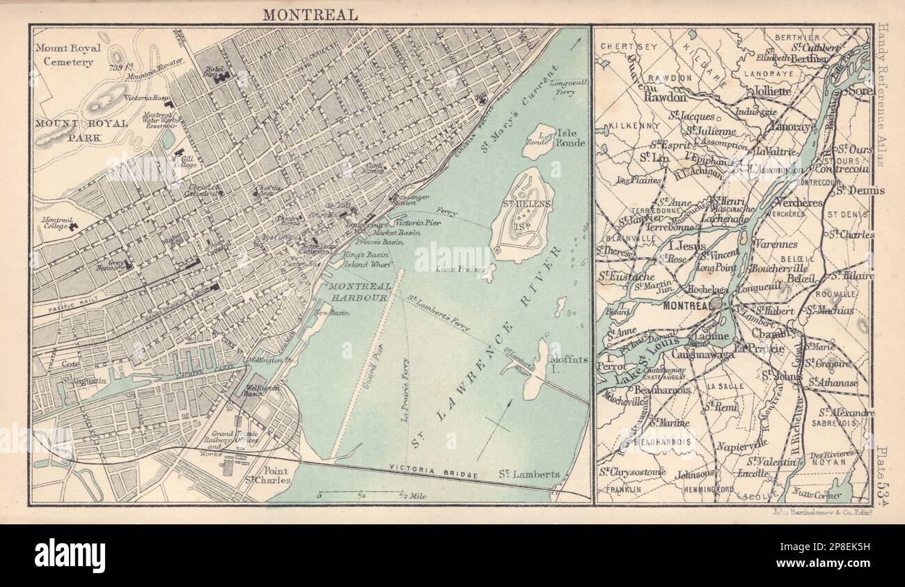 Antique Map Of Montreal Banque De Et D Images Haute Ville De Montreal Et Environs Quebec Bartholomew 1898 Carte Ancienne 2p8ek5h 