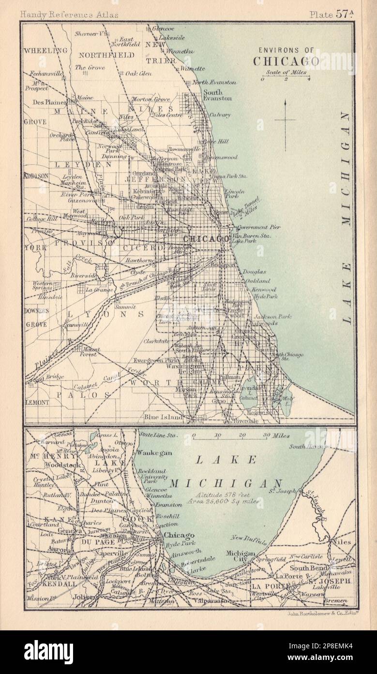 Environs de Chicago. Illinois. BARTHOLOMEW 1898 carte ancienne plan carte Banque D'Images