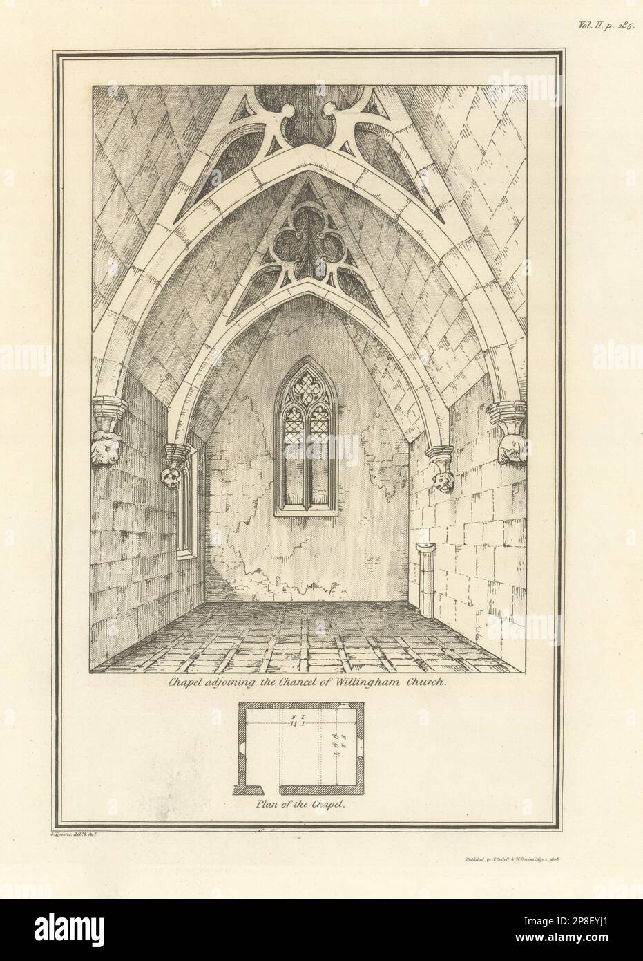 Chapelle adjacente à l'église Chancel of Willingham. Vieux imprimé LYSONS 1810 Banque D'Images