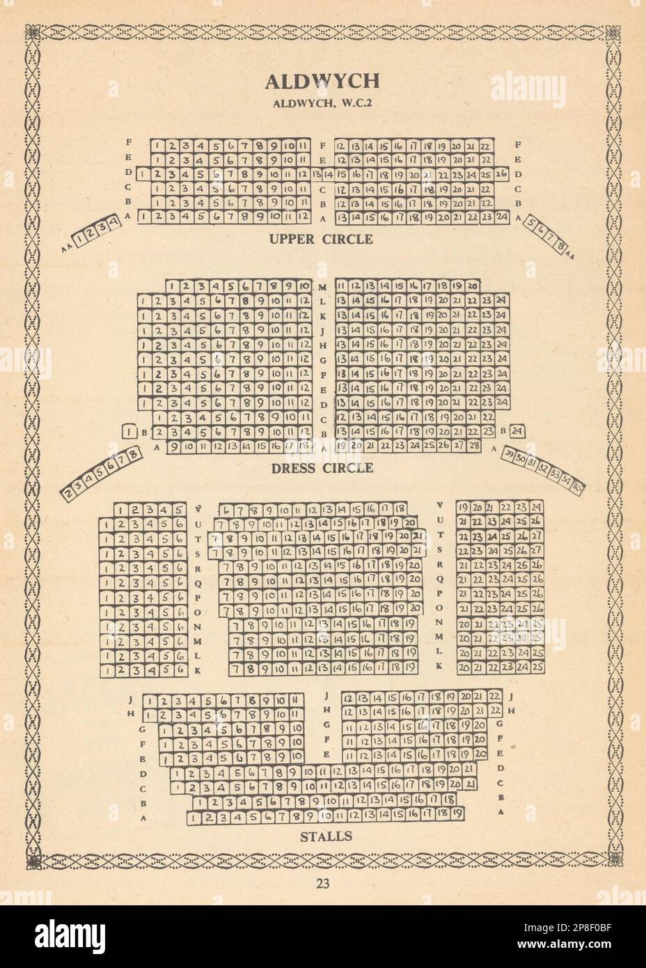 Aldwych Theatre, Londres. Plan de siège vintage 1960 ancienne image d'impression vintage Banque D'Images