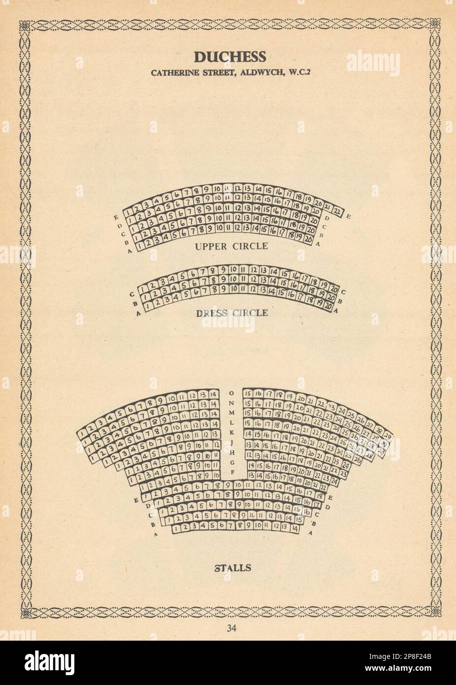 Duchess Theatre, Aldwych, Covent Garden, Londres. Plan d'agencement vintage 1960 Banque D'Images