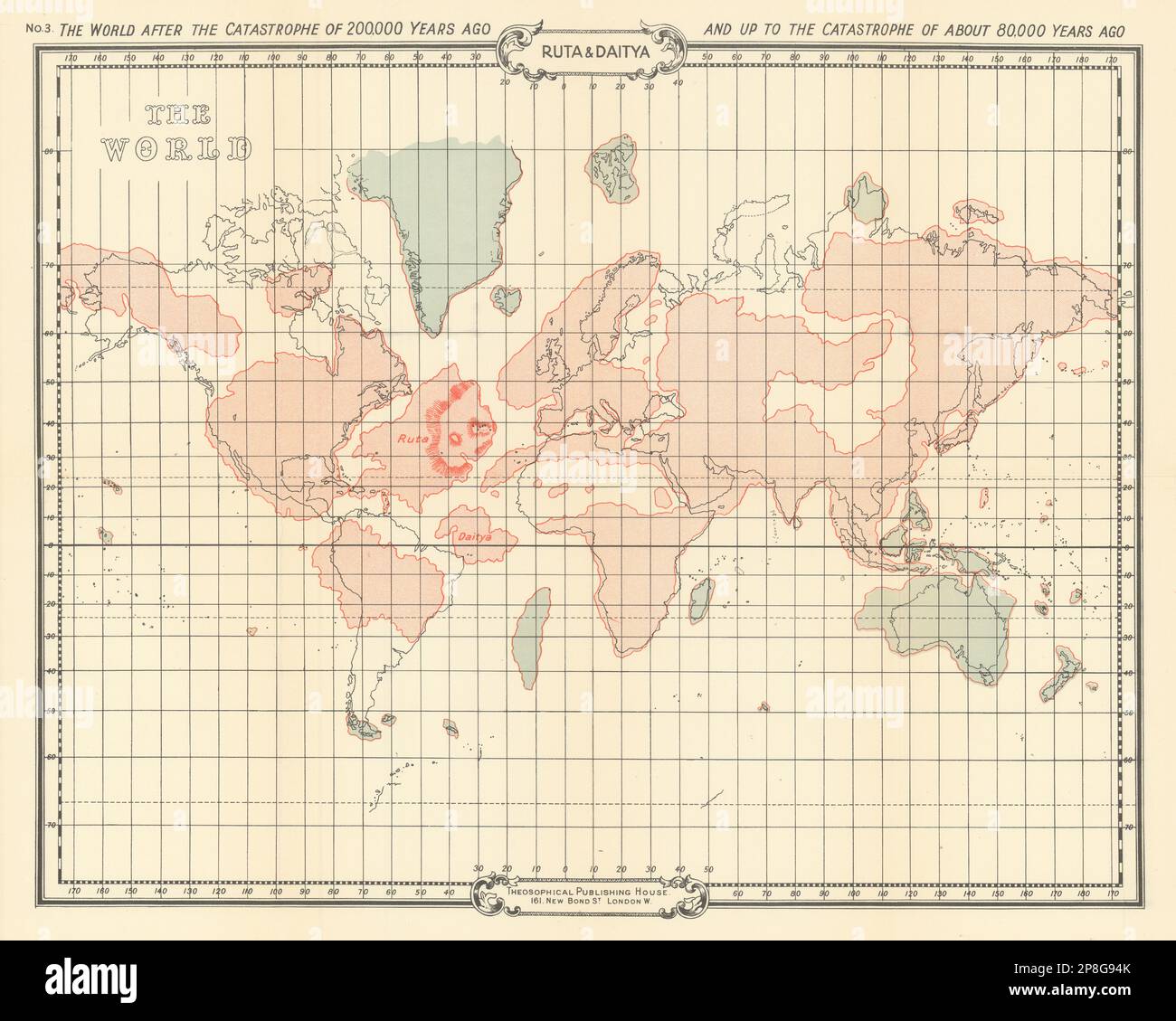 Ruta et Daitya. Vestiges d'Atlantis. Monde 200 000-80 000 C.-B. SCOTT-ELLIOT 1925 carte Banque D'Images