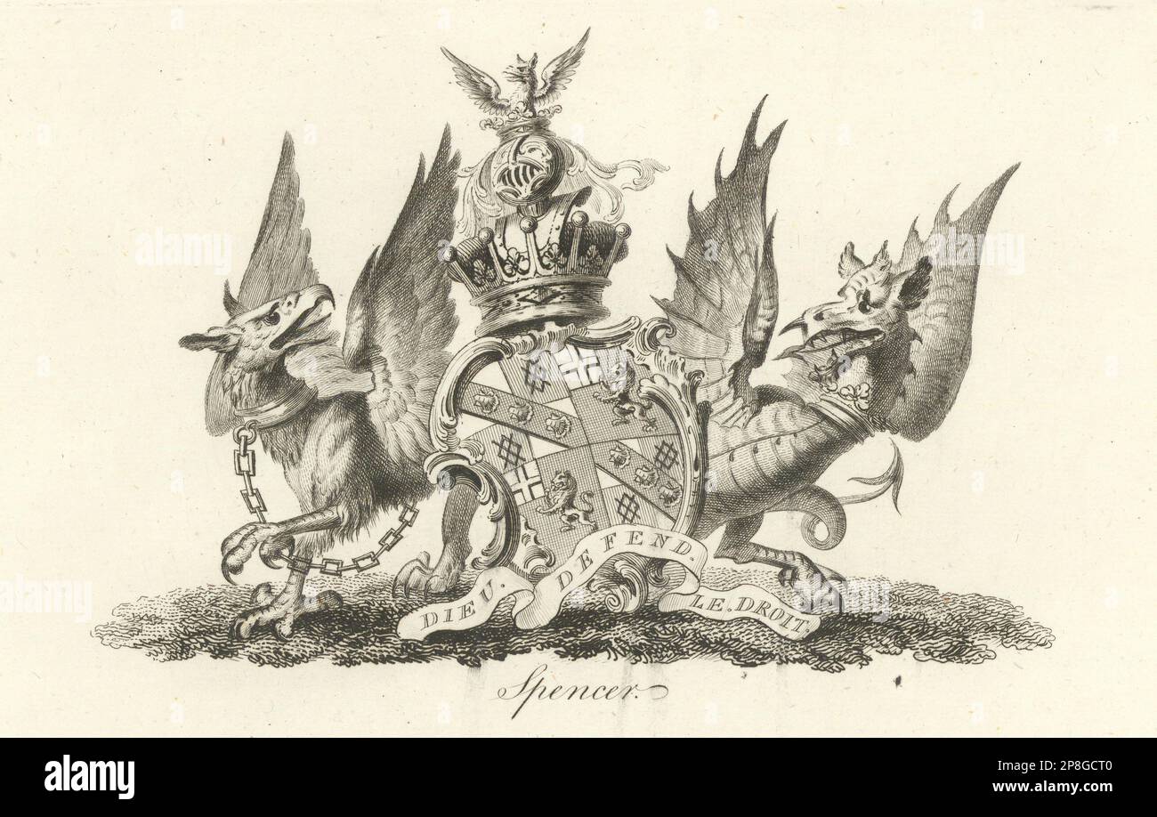 Spencer. Armoiries. Heraldry 1790 ancienne image d'époque Banque D'Images