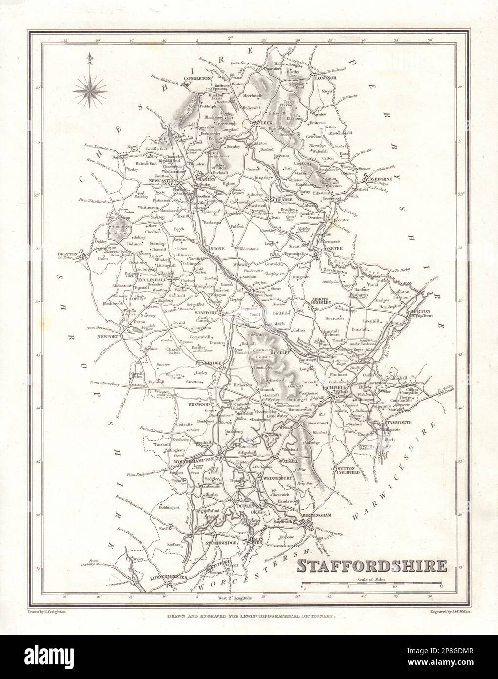 Carte du comté de STAFFORDSHIRE Antique par Walker & Creighton pour Lewis c1840 Banque D'Images