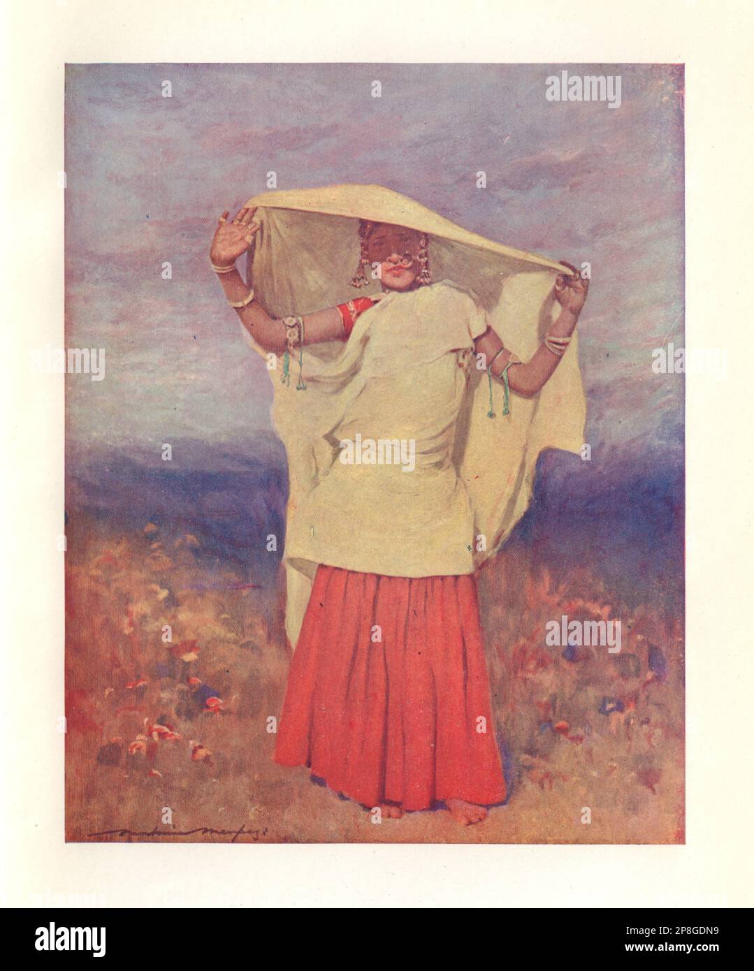 En fin d'après-midi. Femme indienne. Mortimer Menpes 1905 ancienne image imprimée Banque D'Images