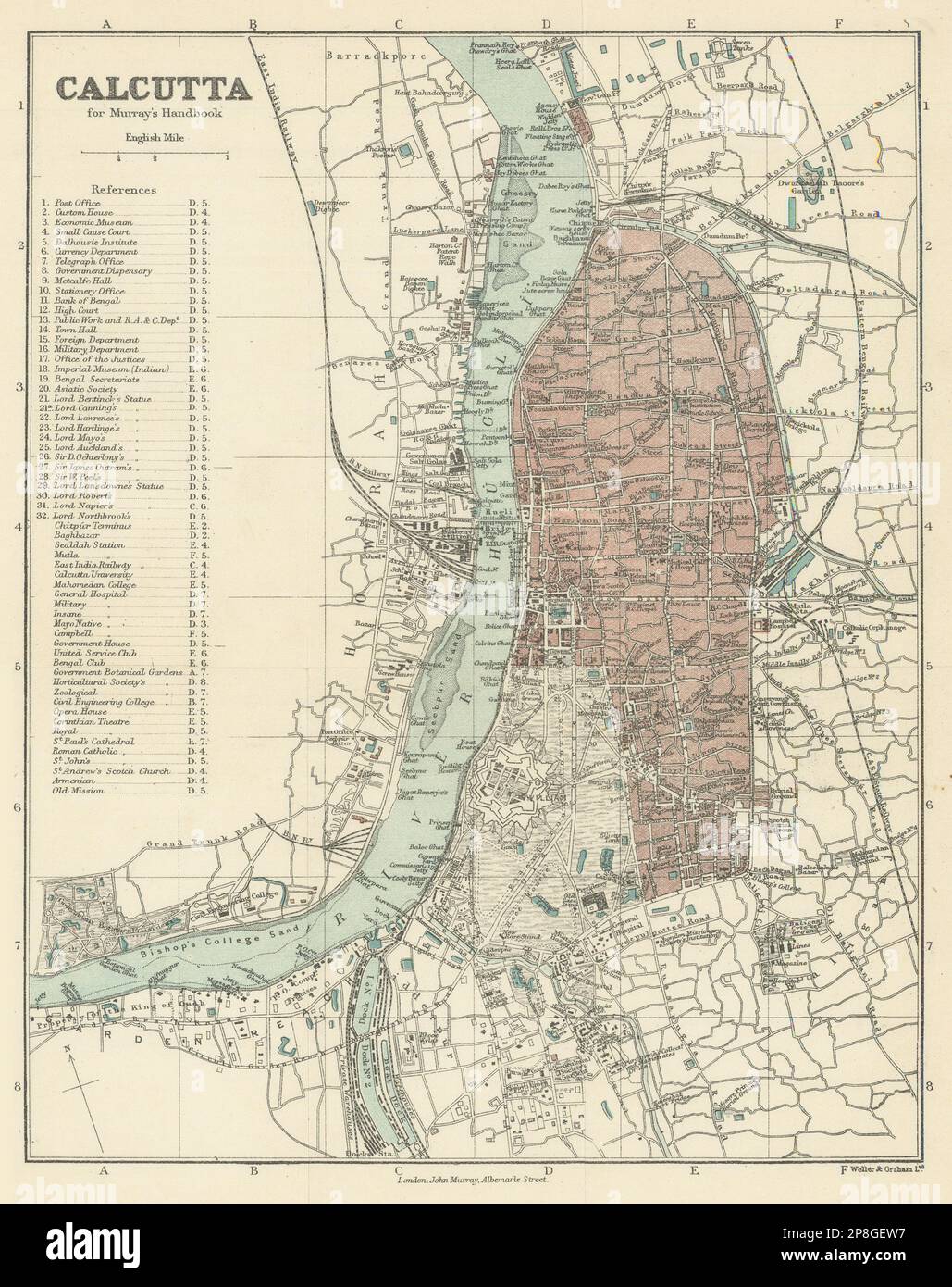 INDE BRITANNIQUE. Plan de la ville de Calcutta (Kolkata). Fort William. Résidences 1905 carte Banque D'Images