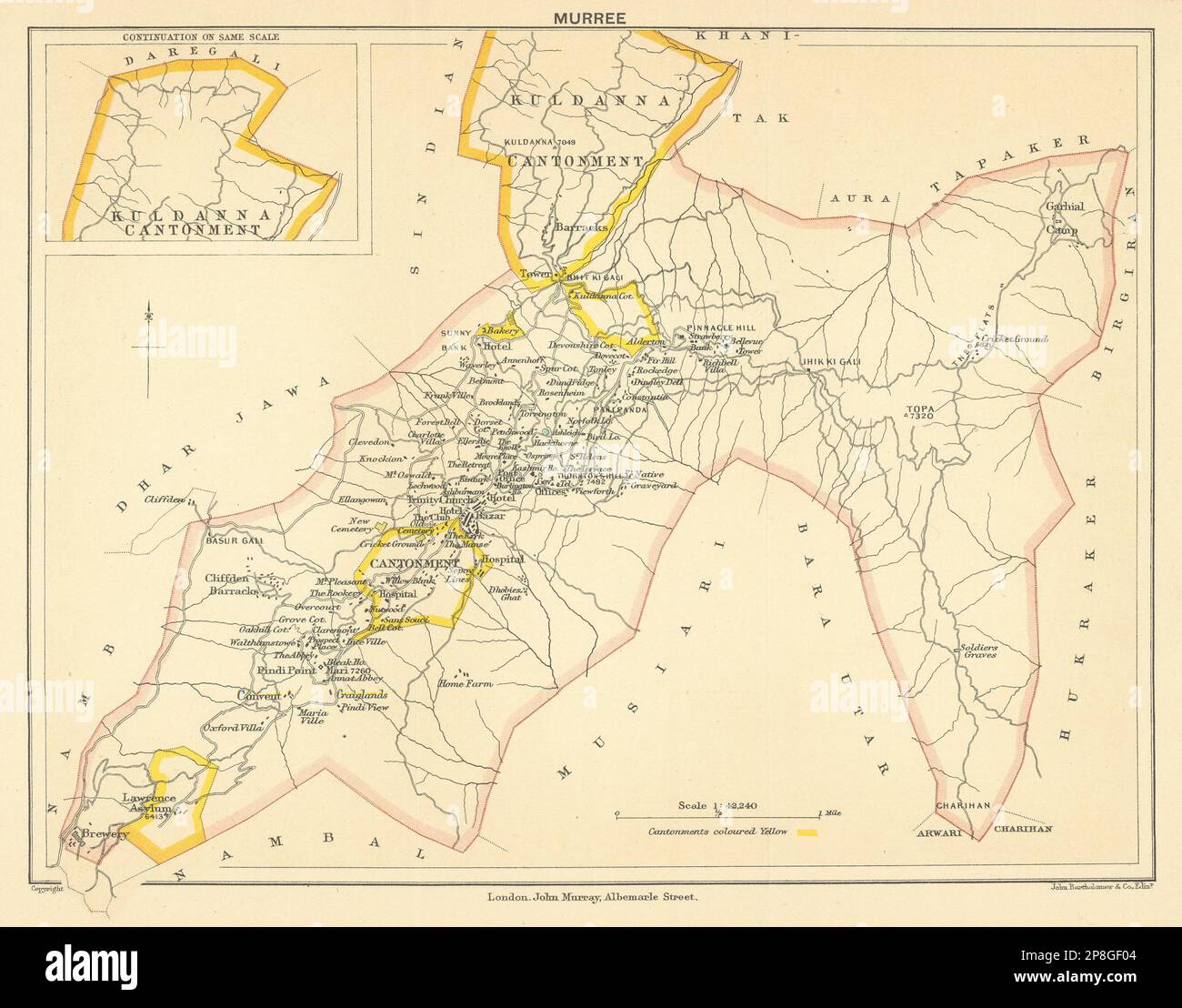 PAKISTAN. Muree Hill Station et Kuldanna Cantonment. Carte de l'Inde britannique 1905 Banque D'Images