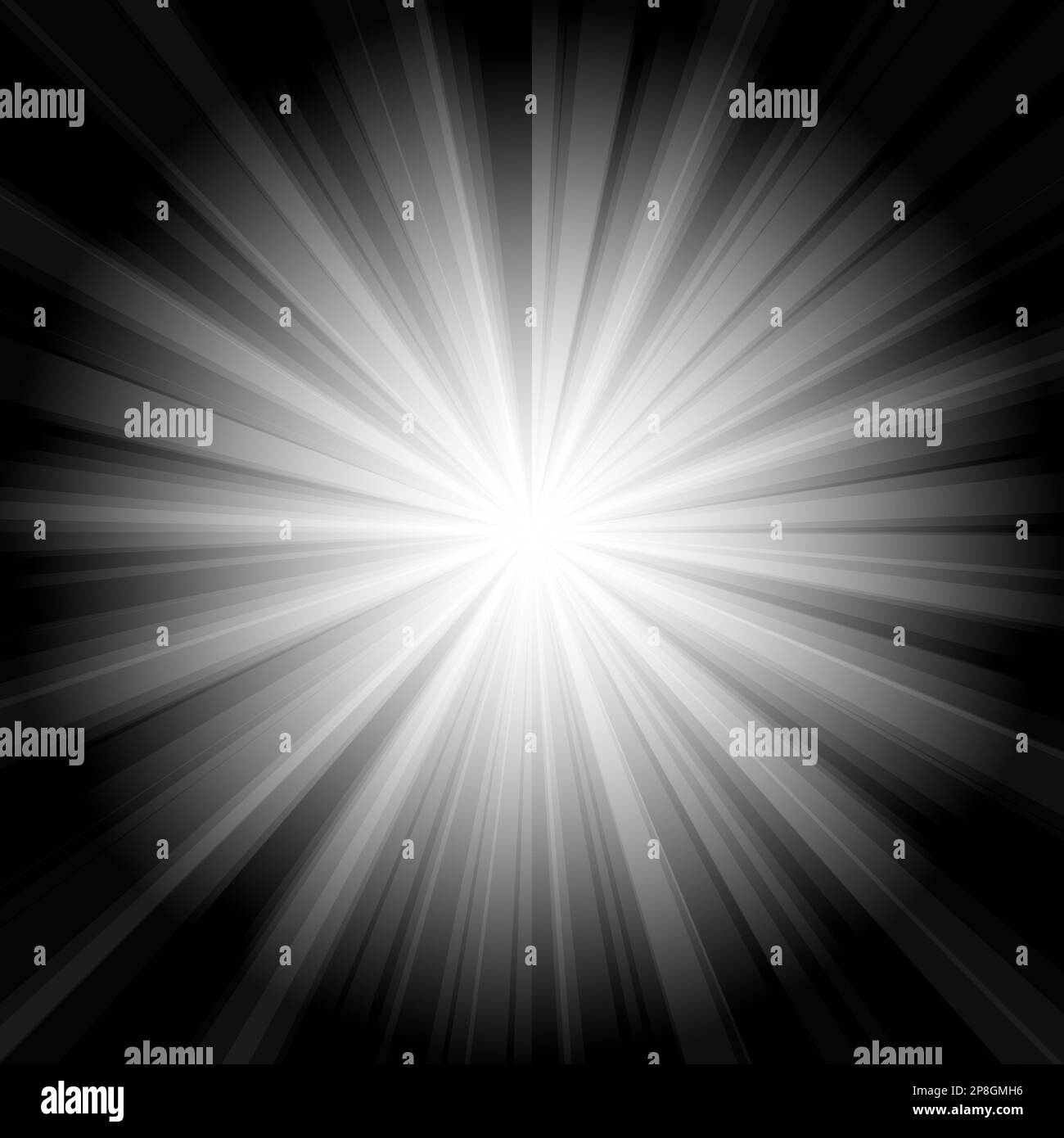 Les rayons à effet de lumière restitués numériquement éclairent le rayonnement d'une étoile ou d'un soleil qui brillent l'explosion. Banque D'Images