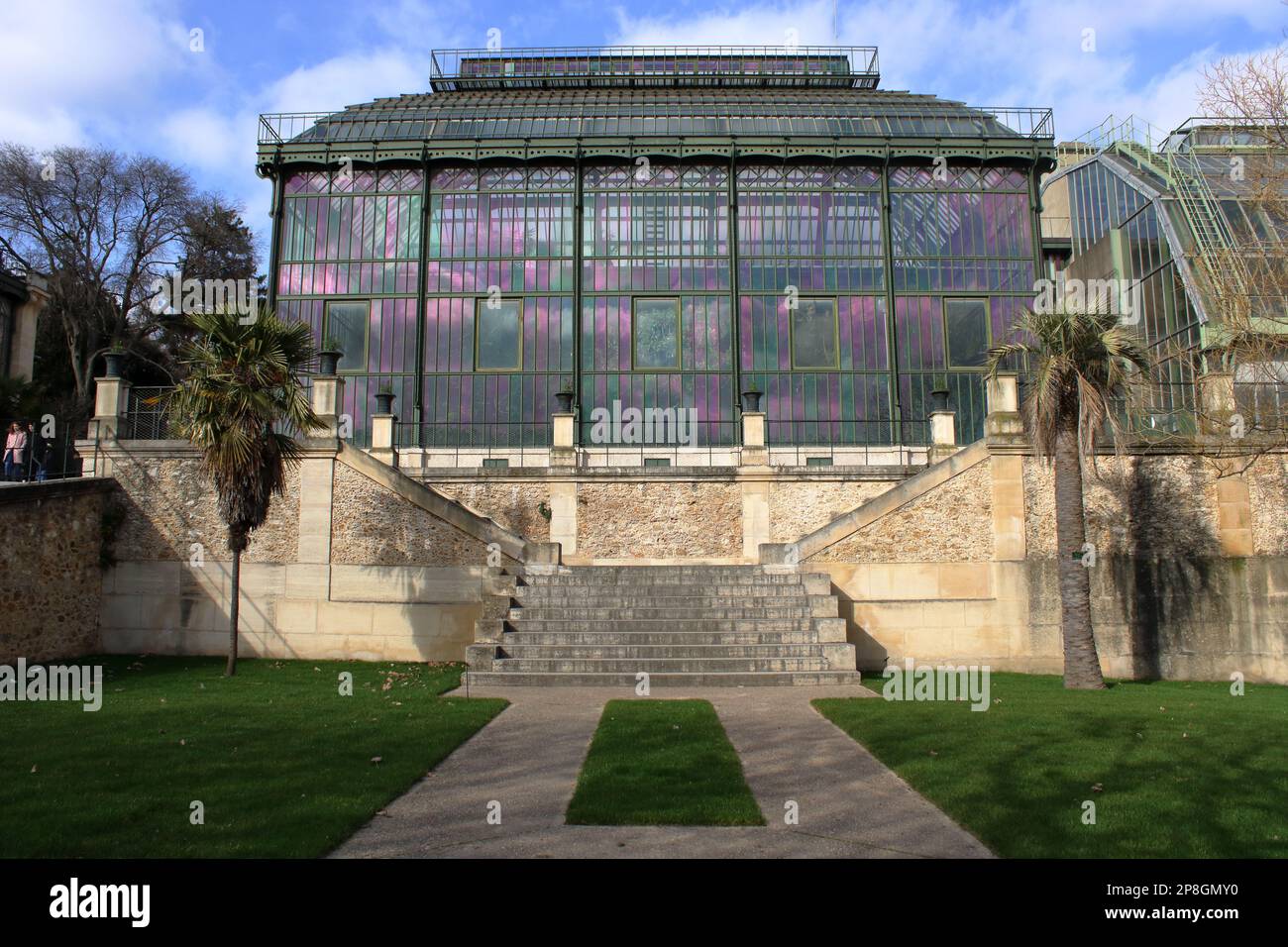 Vue sur la serre en fer et en verre Mexicaine construite en 1834 par l'architecte Rohault de Fleury situé au jardin des plantes Paris France. Banque D'Images