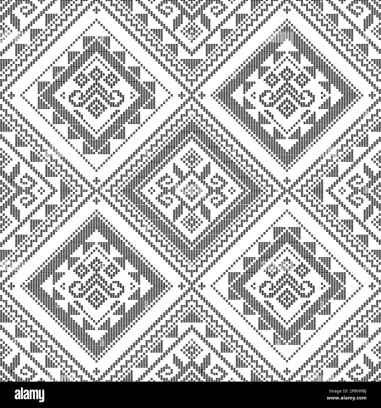 Art populaire philippin Yakan tissu inspiré vectoriel sans couture motif, géométrique textile ou tissu imprimé des Philippines en noir et blanc Illustration de Vecteur