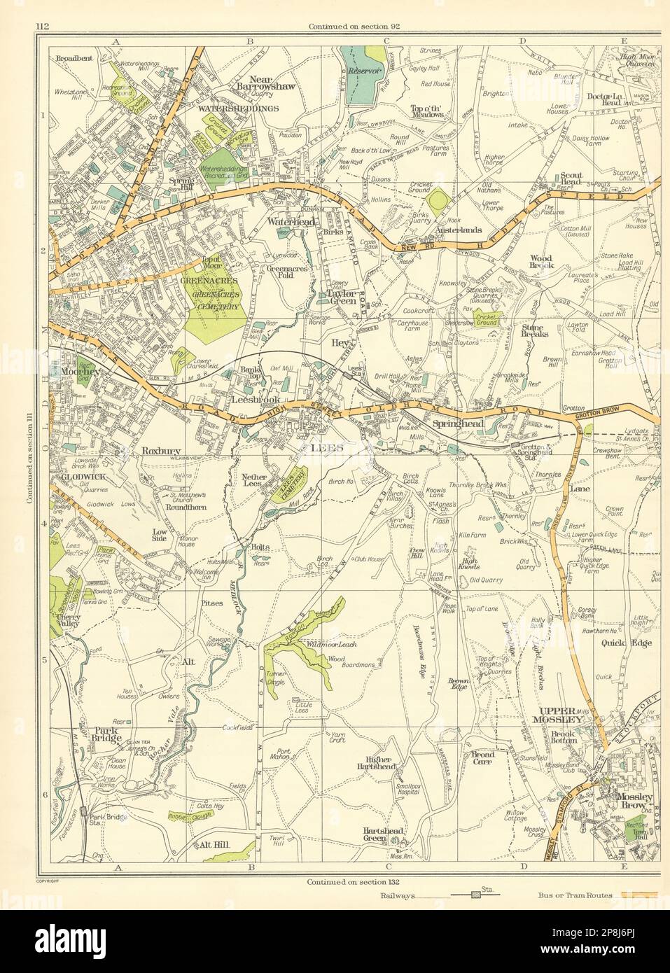 LANCS Oldham Upper Mossley Roxbury Lees Leesbrook Glodwick Alt Hill 1935 carte Banque D'Images