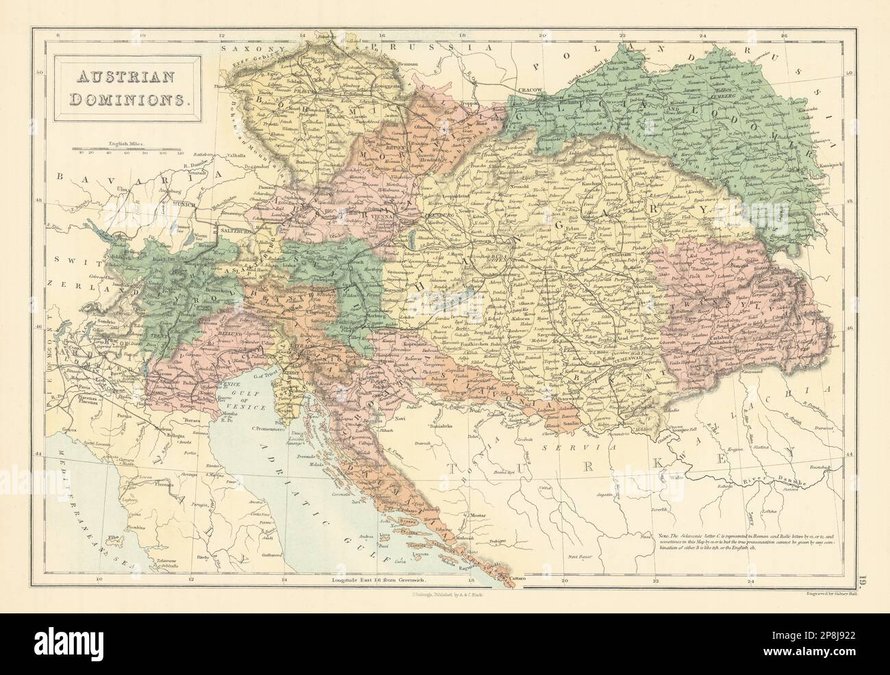 Dominions autrichiens par SIDNEY HALL. Hongrie Croatie Lombardie Czèchia &c 1862 carte Banque D'Images