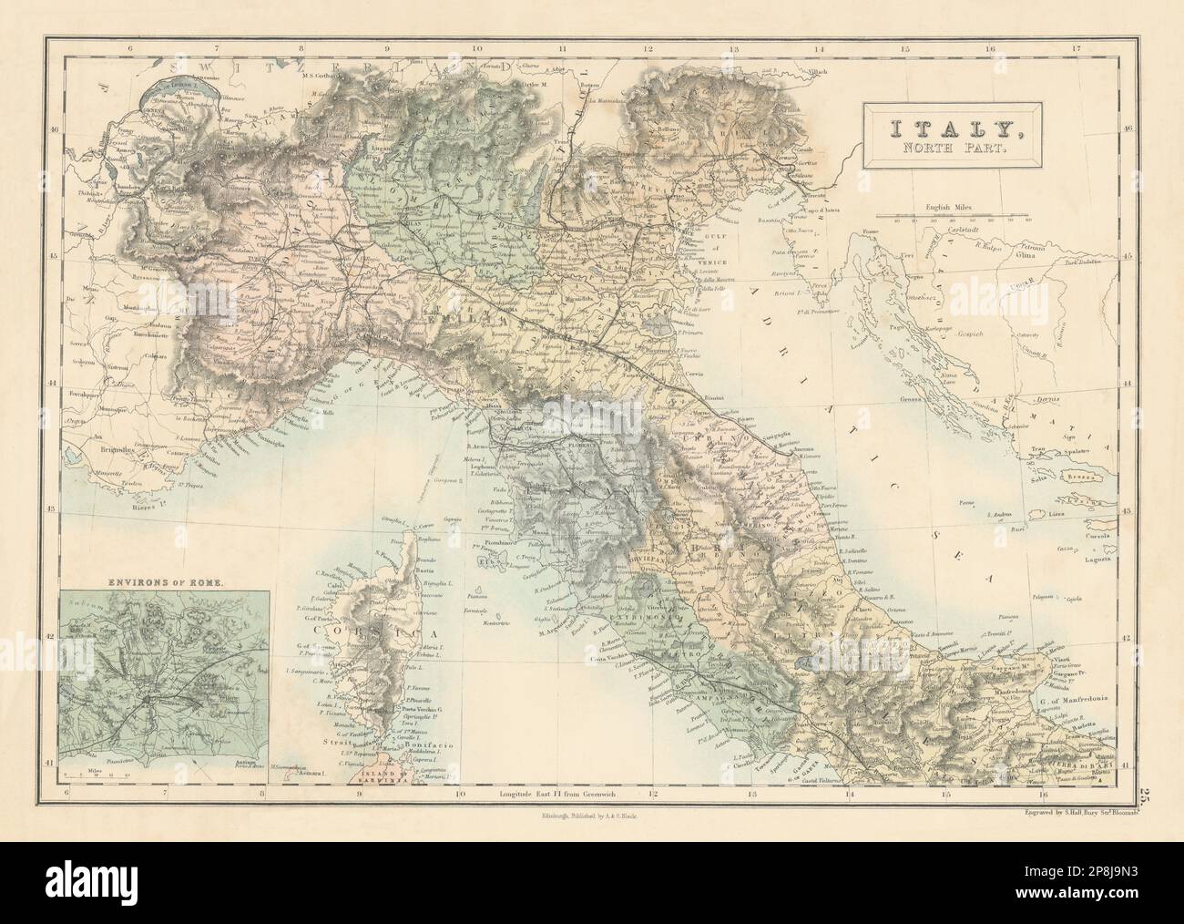Italie, partie nord. Savoie Papal déclare Lombardie autrichienne. SIDNEY HALL 1862 carte Banque D'Images