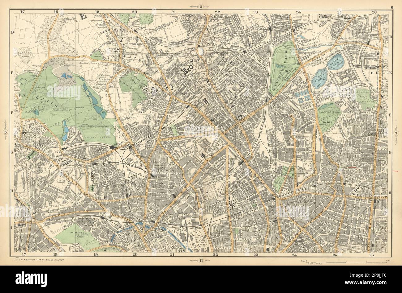 HAMPSTEAD ISLINGTON Camden Highgate Finsbury Park Primrose Hill. CARTE bacon 1900 Banque D'Images