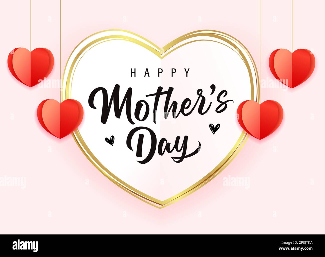 Banderole Happy Mothers Day avec cadre en coeur doré et coeurs en origami. La meilleure carte de vœux de maman, vecteur Illustration de Vecteur