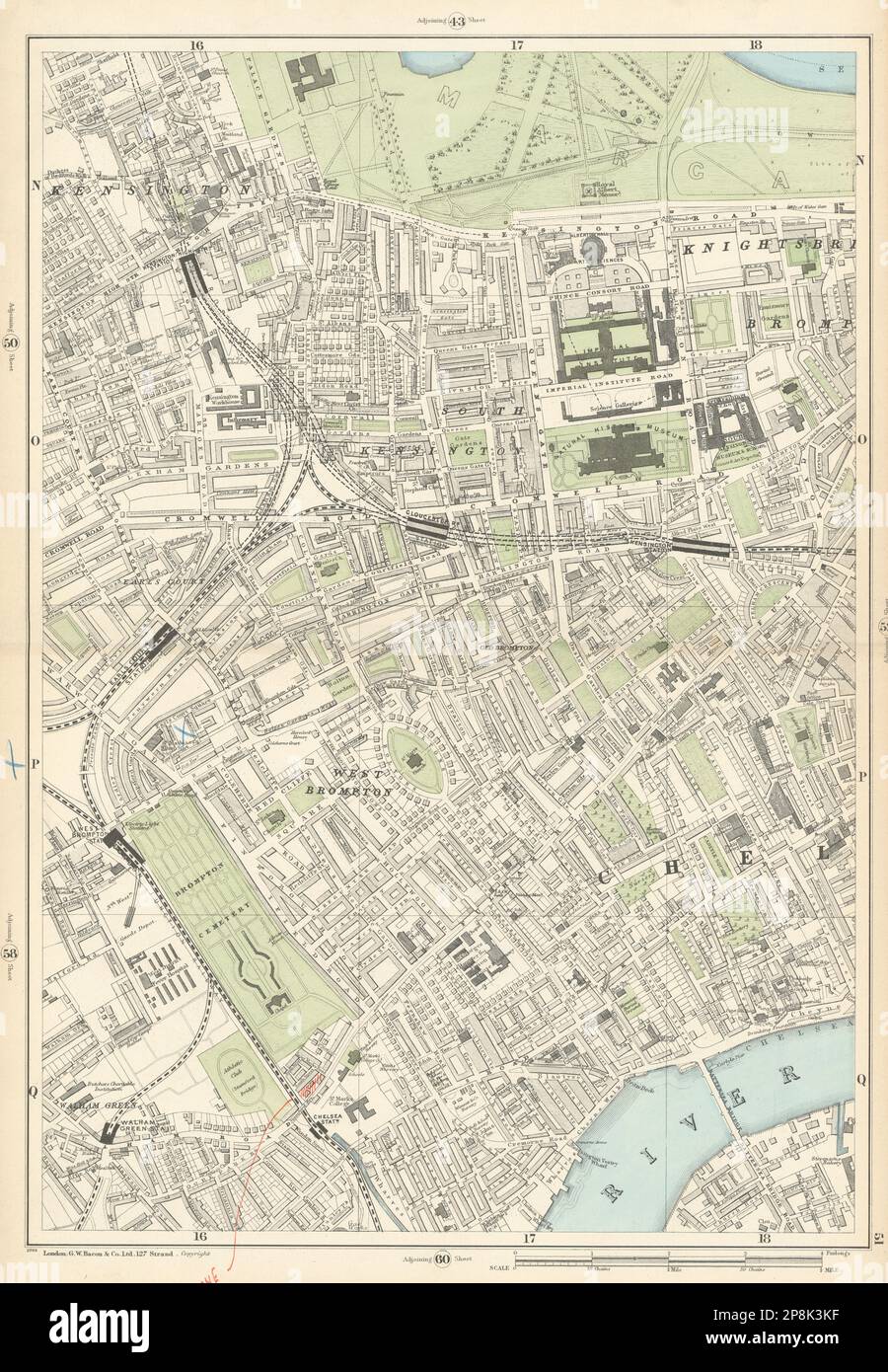 SOUTH KENSINGTON West Brompton Chelsea Earls court Fulham Broadway 1900 carte Banque D'Images