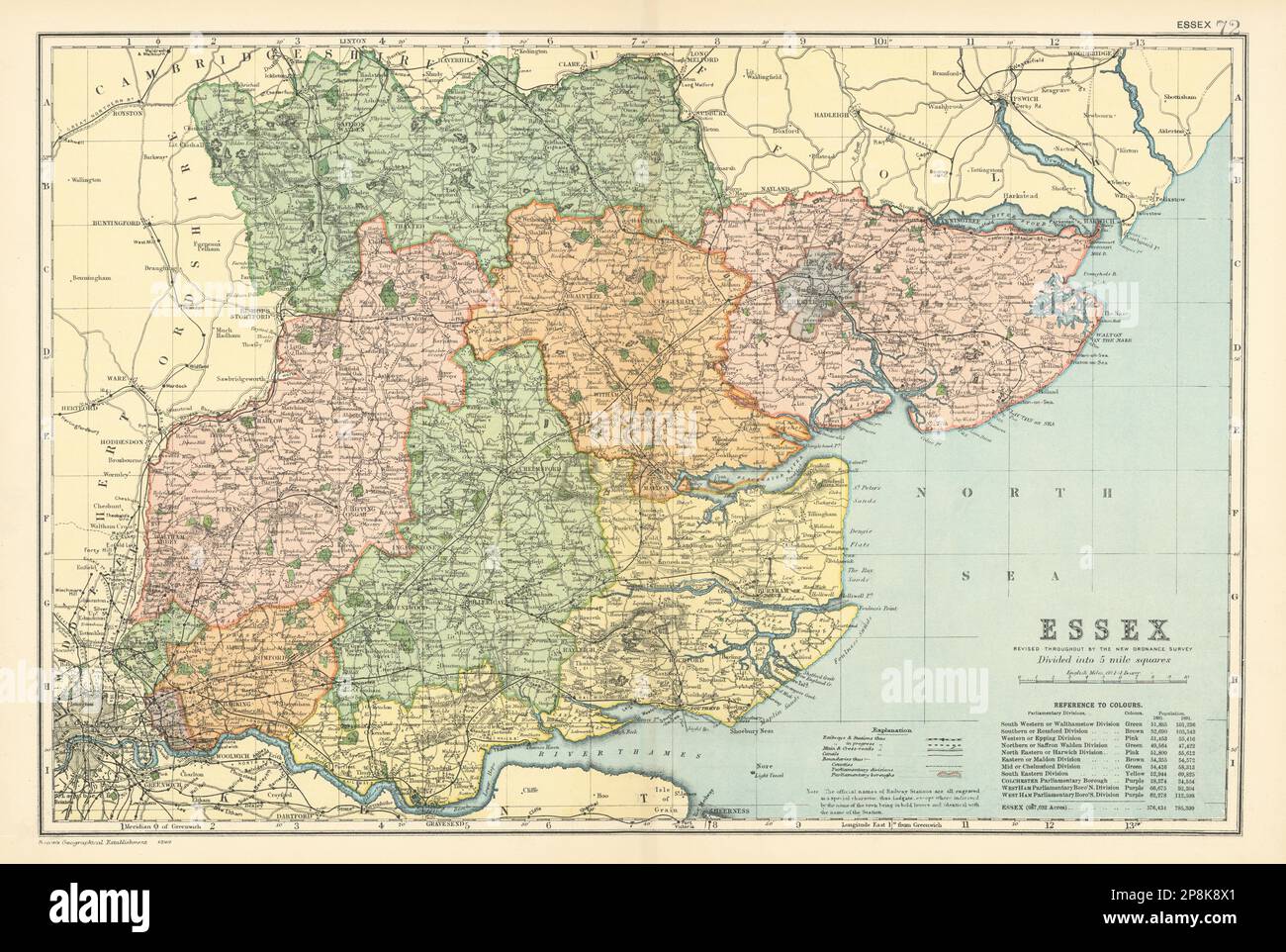 Carte du comté D'ESSEX. Circonscriptions parlementaires divisions. Chemins de fer. BACON 1900 Banque D'Images