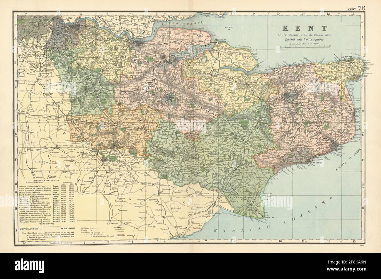 Carte du comté DE KENT. Circonscriptions parlementaires divisions. Chemins de fer. BACON 1900 Banque D'Images