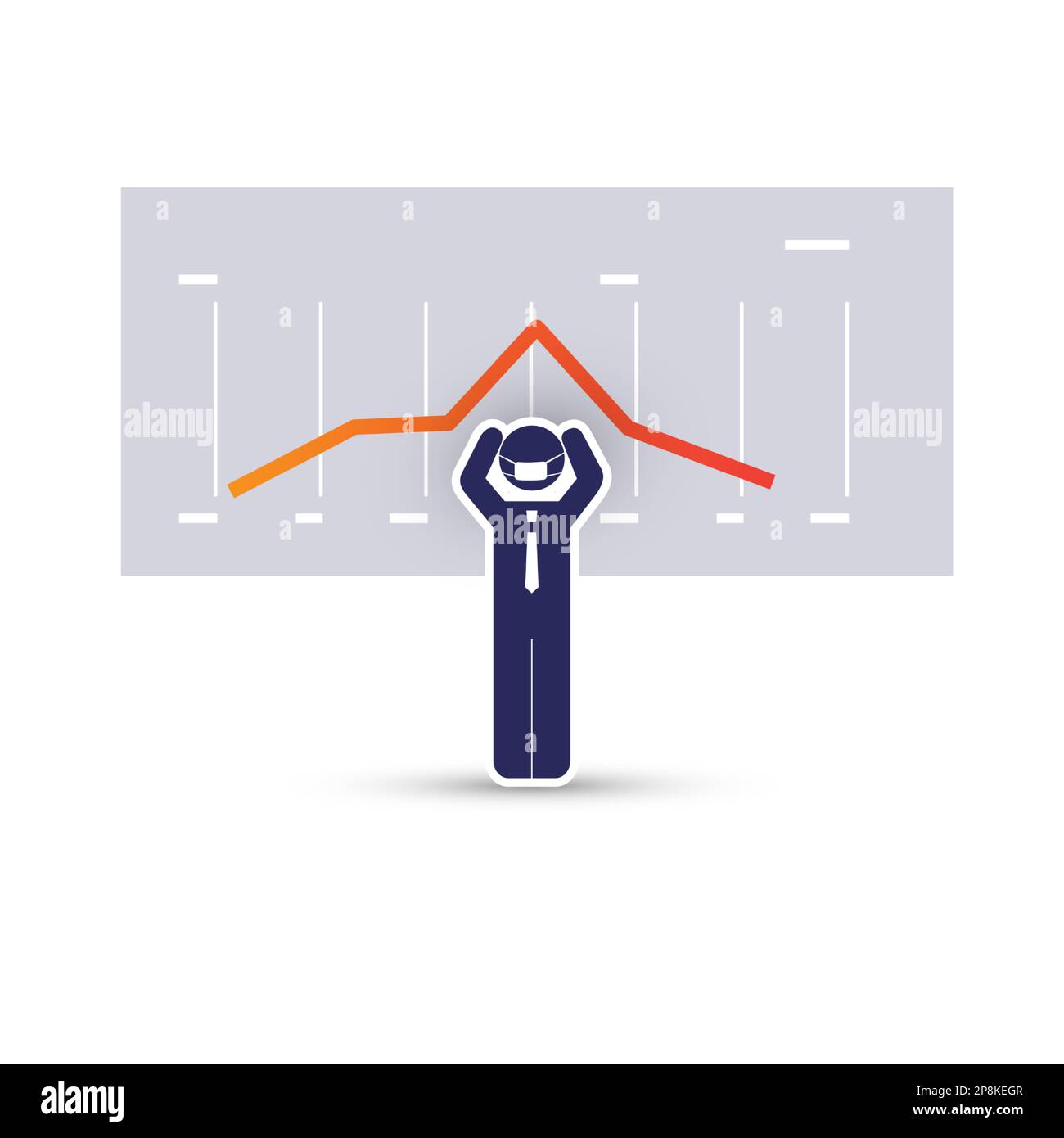 Baisse économique mondiale provoquée par le virus Corona - concept de conception avec Chart et homme d'affaires tenant sa tête Illustration de Vecteur