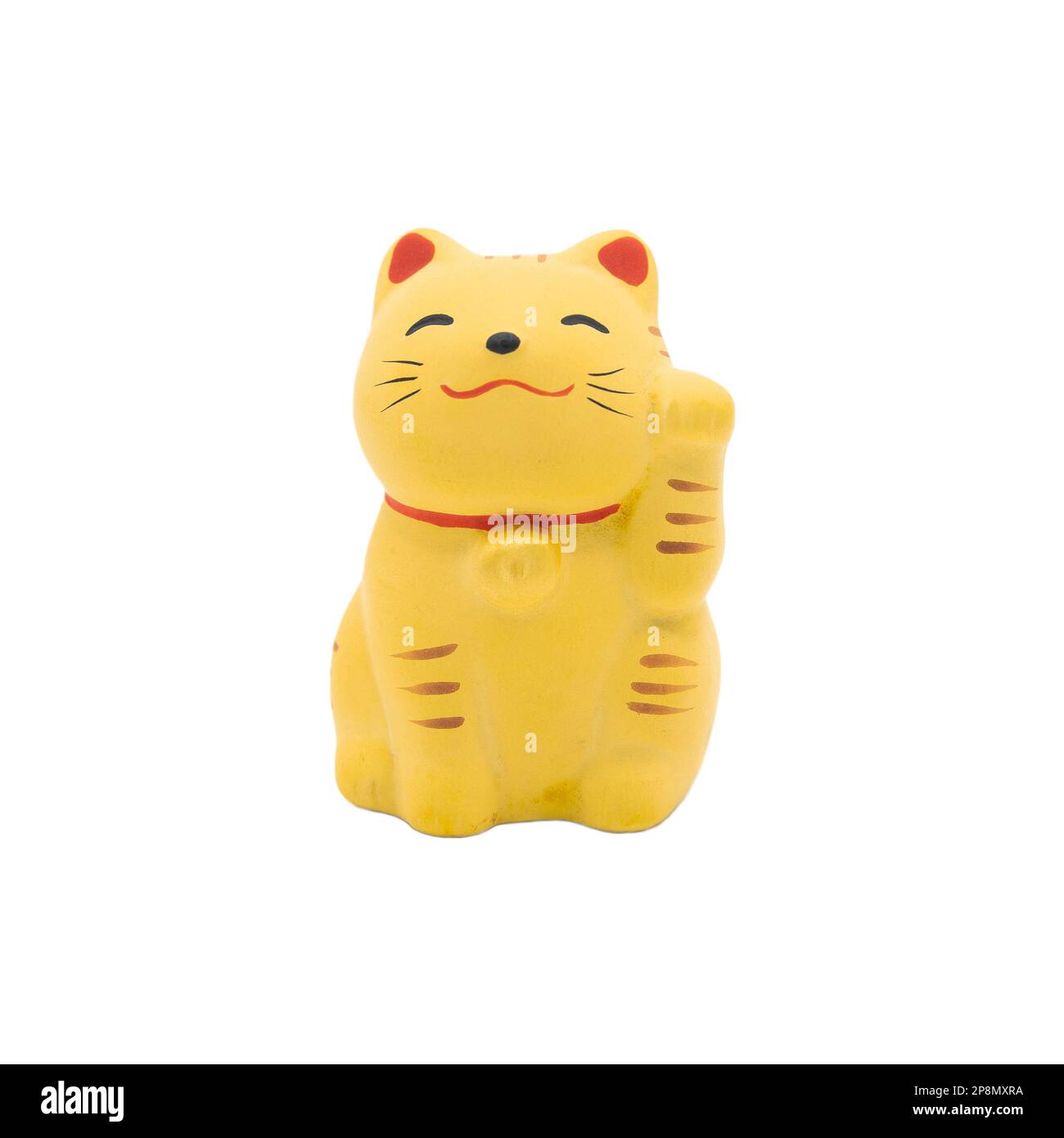 Maneki-neko chat d'argent ou chat de prospérité isolé sur fond blanc est un symbole de bonne chance, de prospérité et de bonne fortune. Banque D'Images