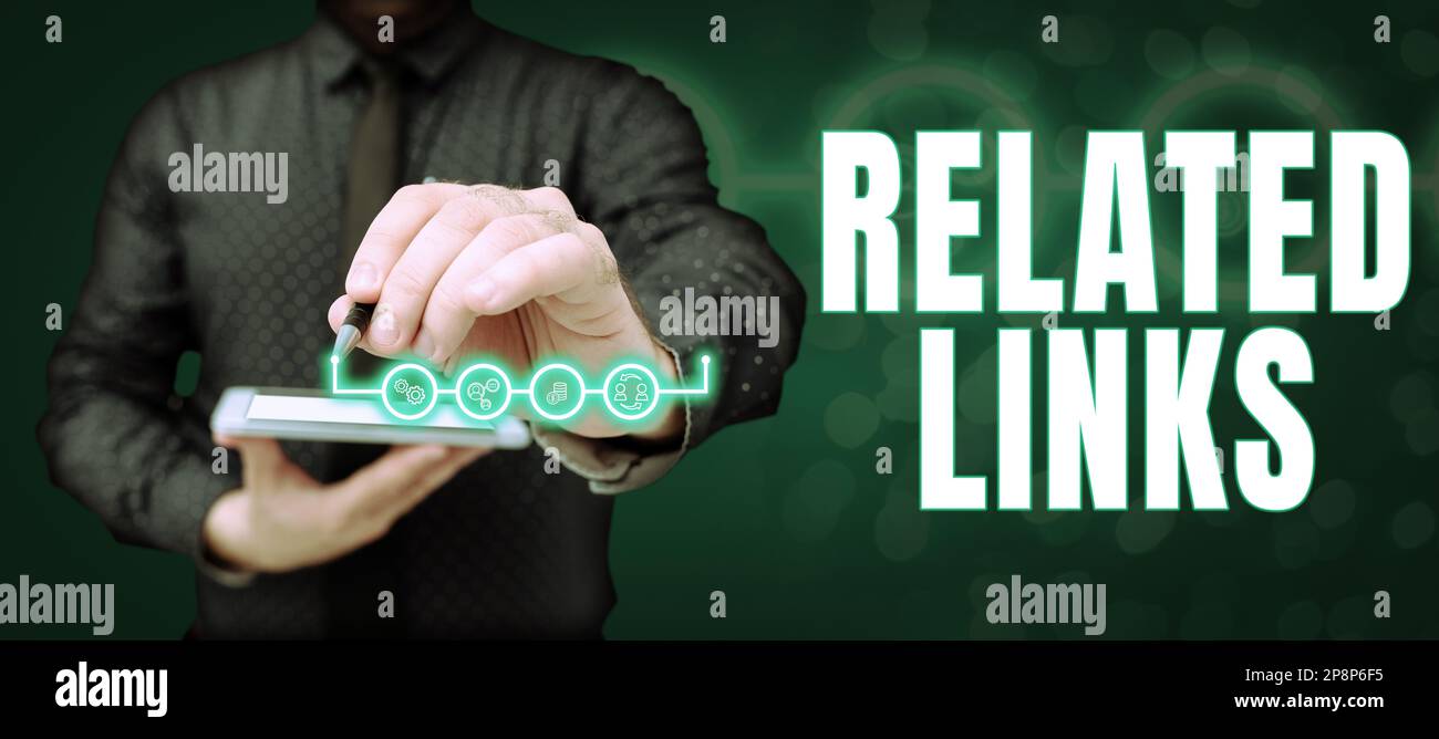 Liens liés au signe écrit à la main. Business concept site Web à l'intérieur d'une page Web Références croisées Liens hypertextes Banque D'Images