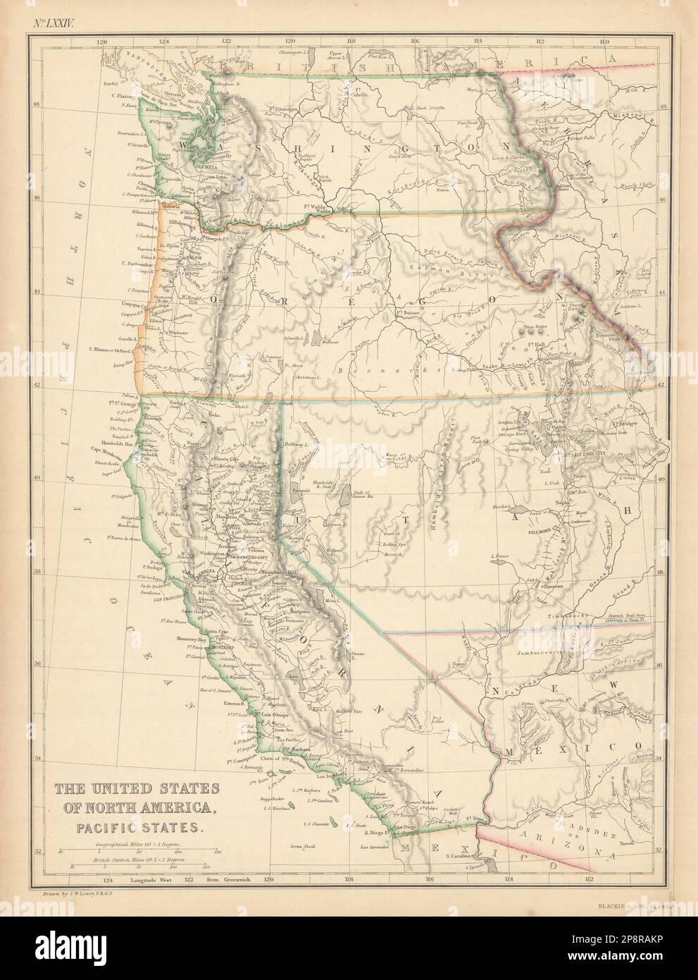 États-Unis d'Amérique du Nord, États du Pacifique par Joseph Wilson Lowry 1859 carte Banque D'Images